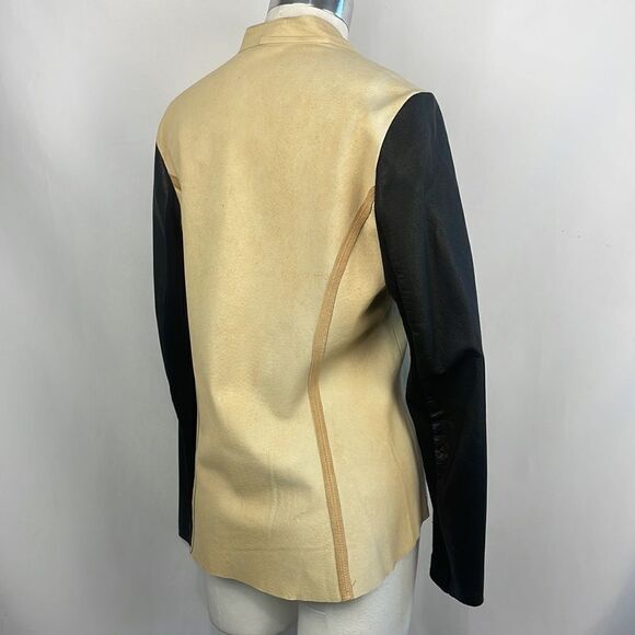 Tan Drape Front Black Sleeves Jacket - Picture 3 of 5